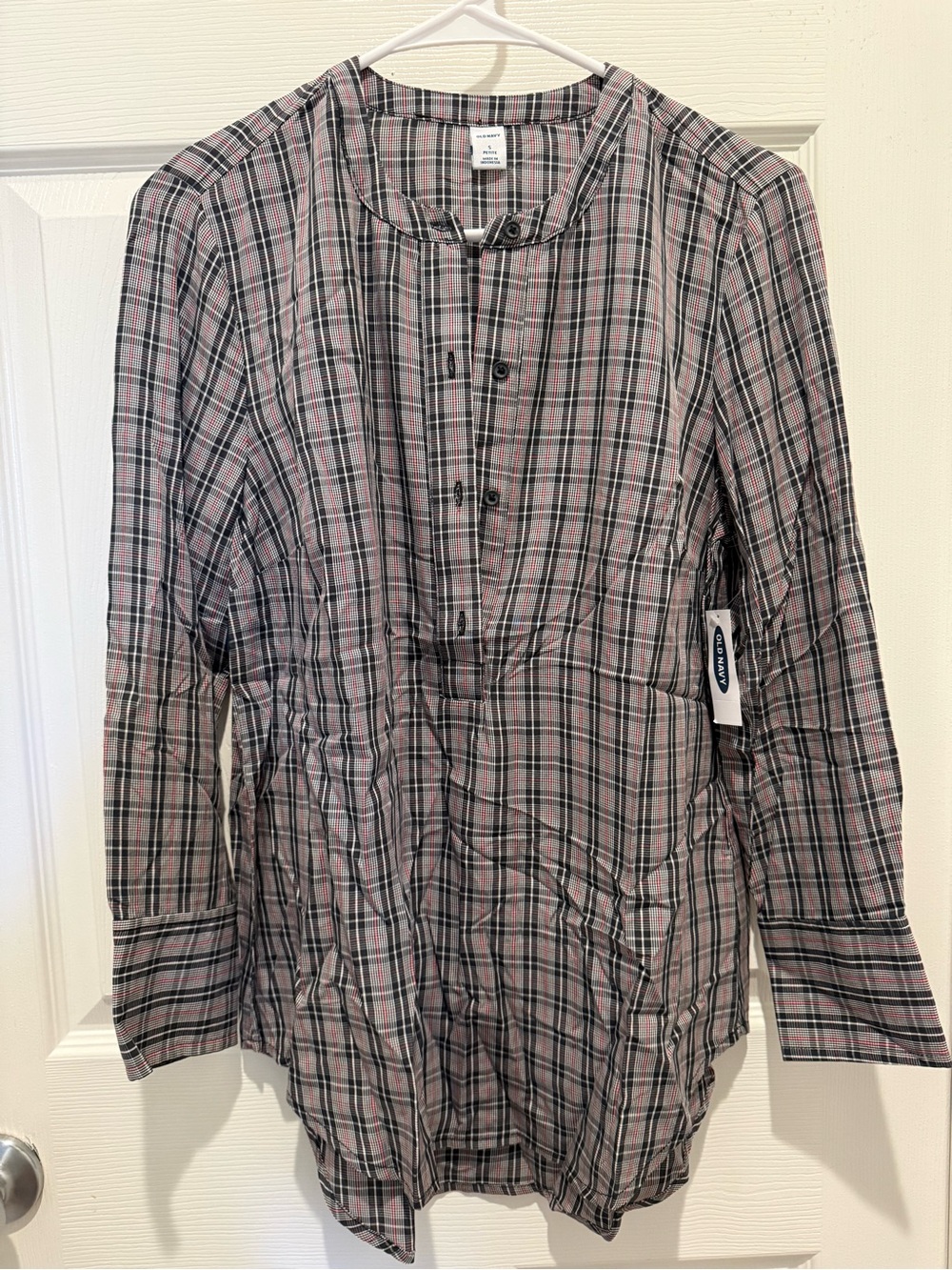 Old Navy Gray and Black Plaid Tunic with Pink Stripe